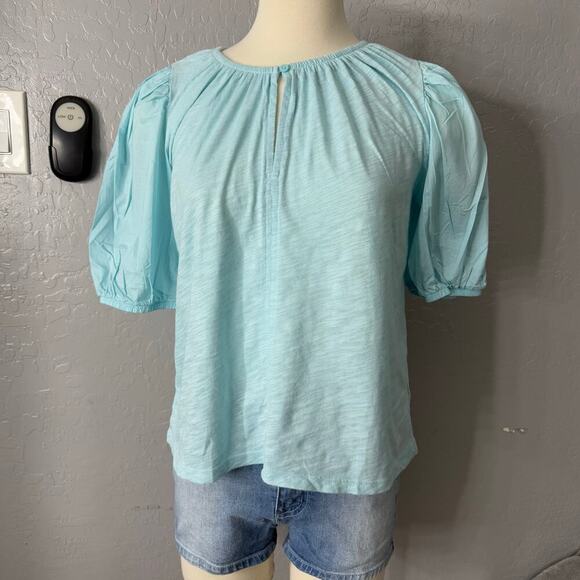 Old Navy Puff Sleeve Slub Knit Top, Blue, S - Picture 1 of 5